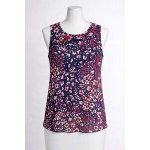 Calvin Klein Floral Shift Dress Women 14 Navy Blue Pink Sleeveless Keyhole Back